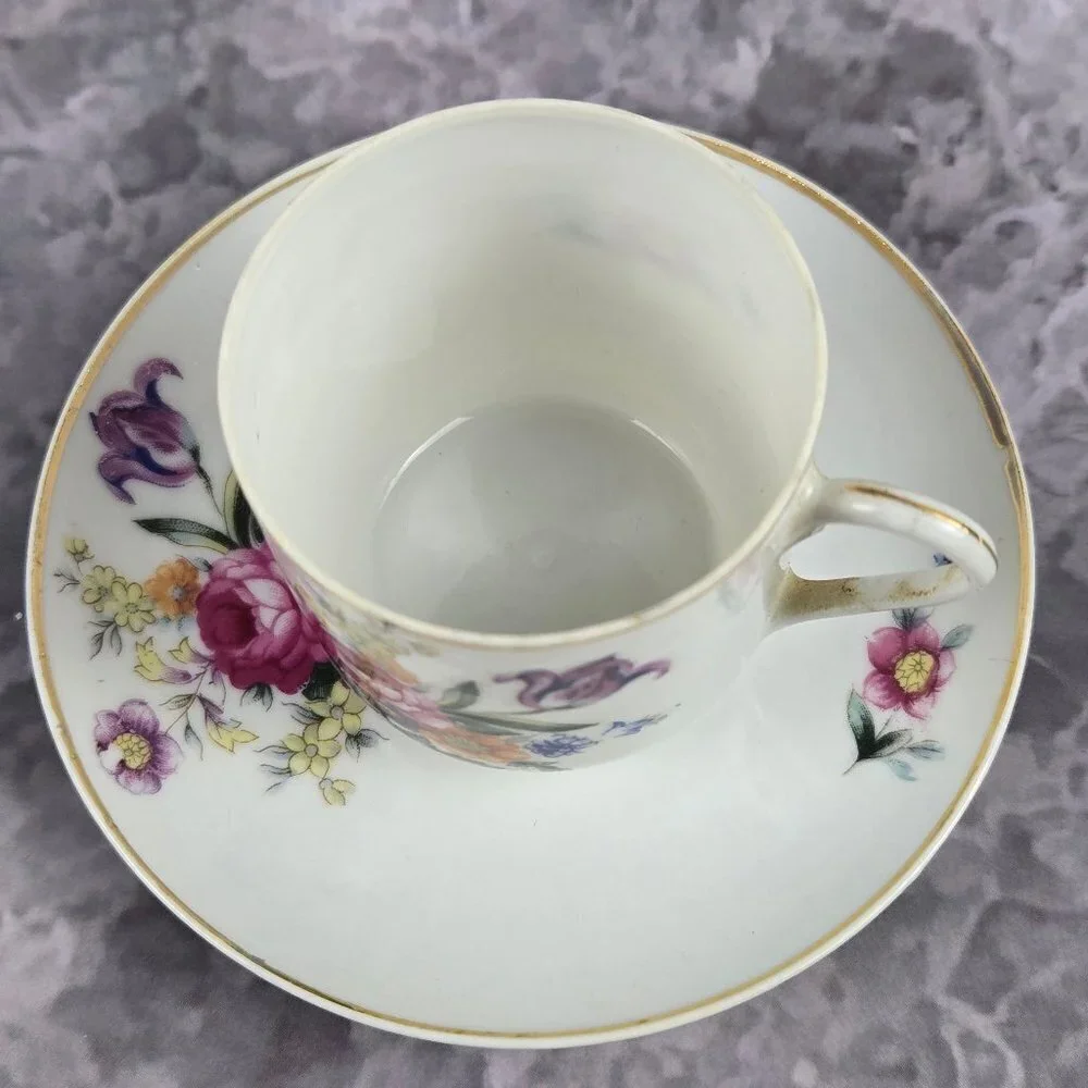 Vintage Demitasse Cup and Saucer Floral Pattern Gold Edged Made In Japan